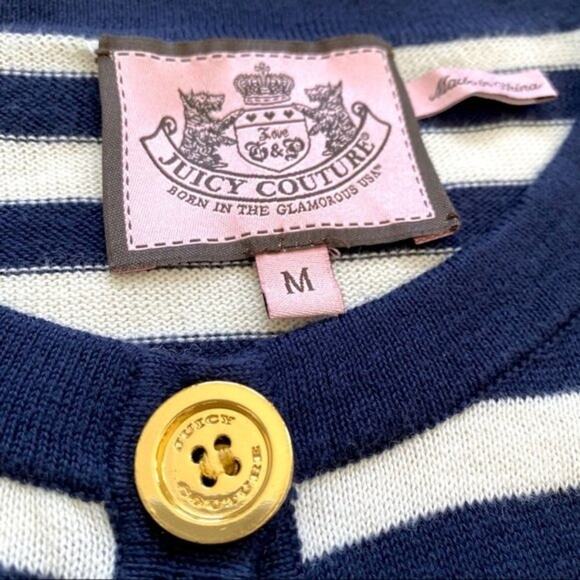 Juicy Couture Navy White Striped Knit Top Size M - Picture 4 of 11